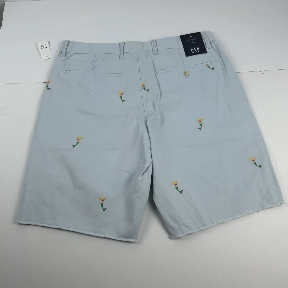 Gap 32 x 10” Light BLue Mermaid All Over Raw Hem Casual Chino Shorts